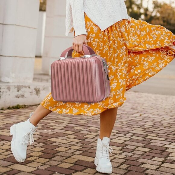 New 11In Hard Shell Makeup Travel Case, Portable Cosmetic Bag with Straps - Picture 6 of 8